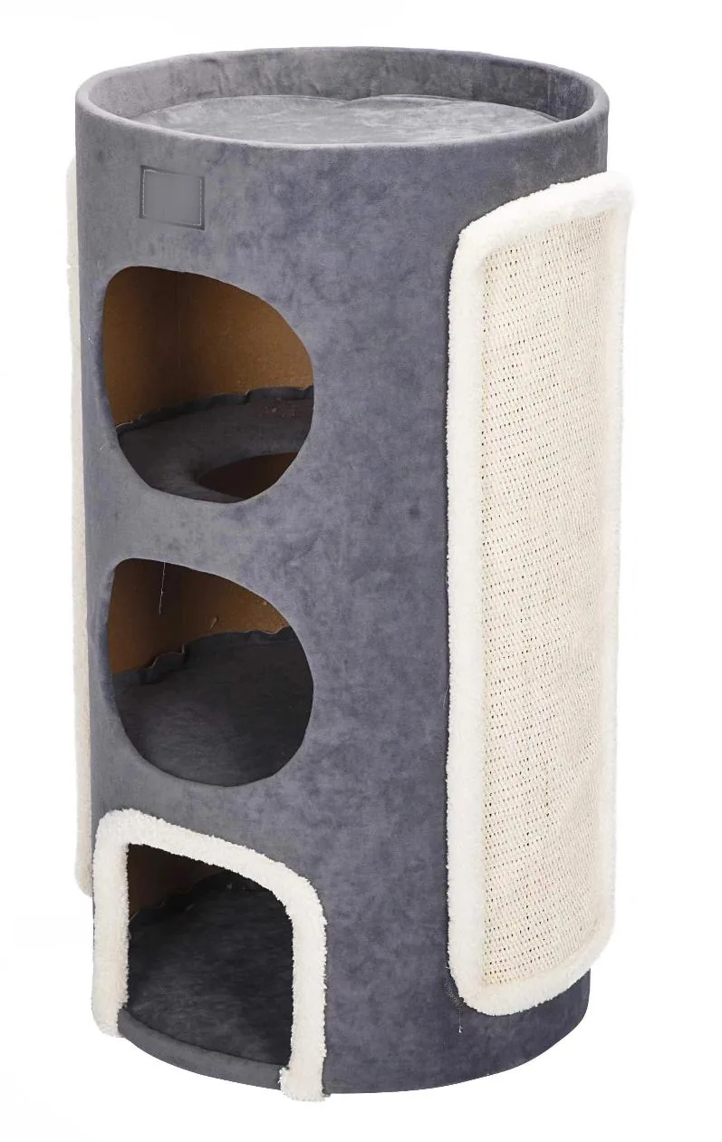 Cylindrical two-level cat tree with enclosed capsule beds