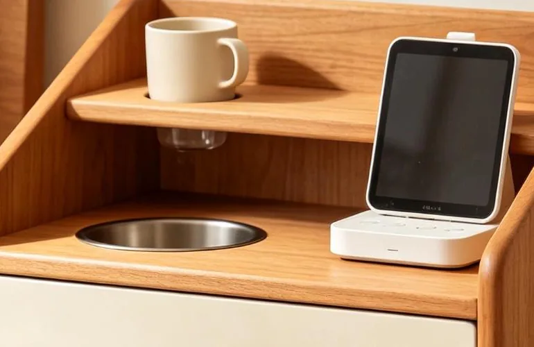 Charging shelf holding a pet camera