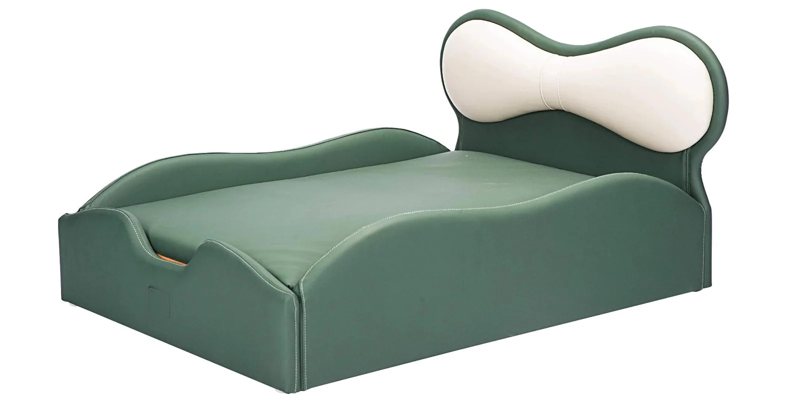 Green pet sleep bed with bone-shaped headboard bolster
