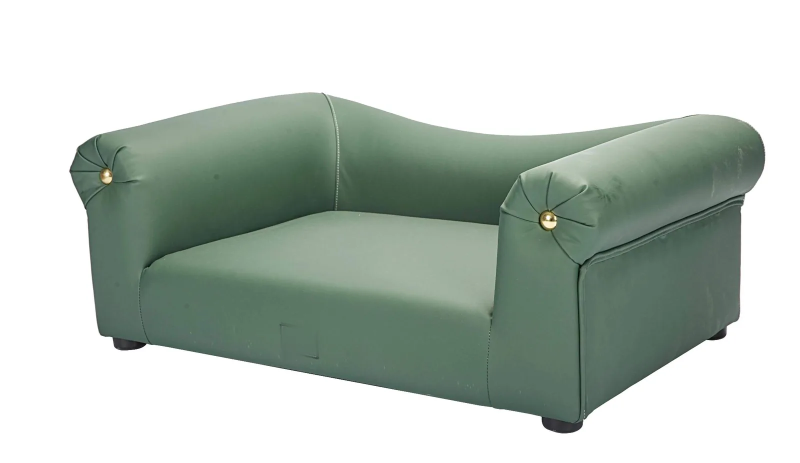 Green chesterfield-style miniature sofa scaled for pets
