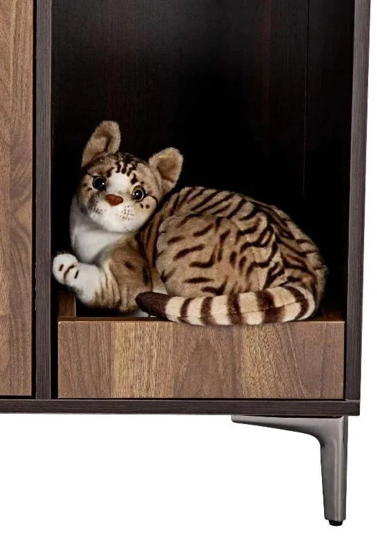 A cat using the enclosed compartment